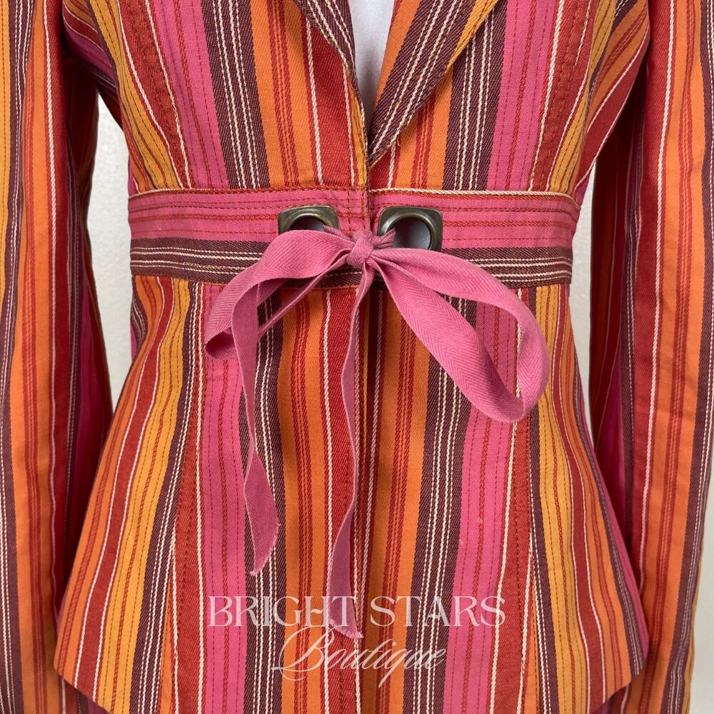 Rare Stripe Blazer Jacket ASO Paige Matthews Charmed Tie Front Vintage Y2K - Picture 8 of 13